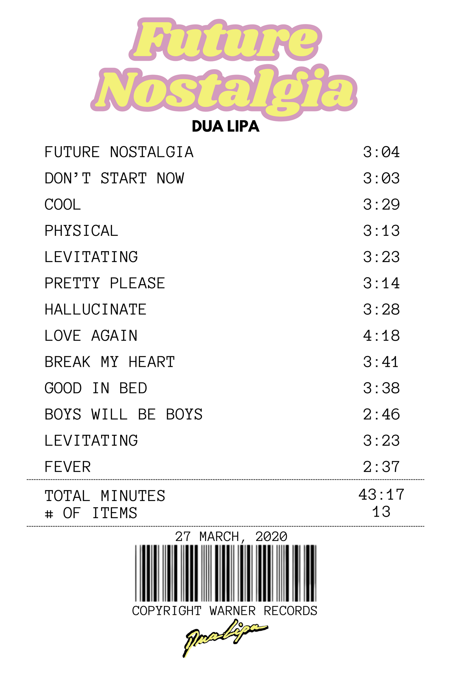 Alfombra Boleta Musical - Album "Future Nostalgia" - Dua Lipa