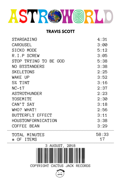 Alfombra Boleta Musical - Album "Astroworld" - Travis Scott