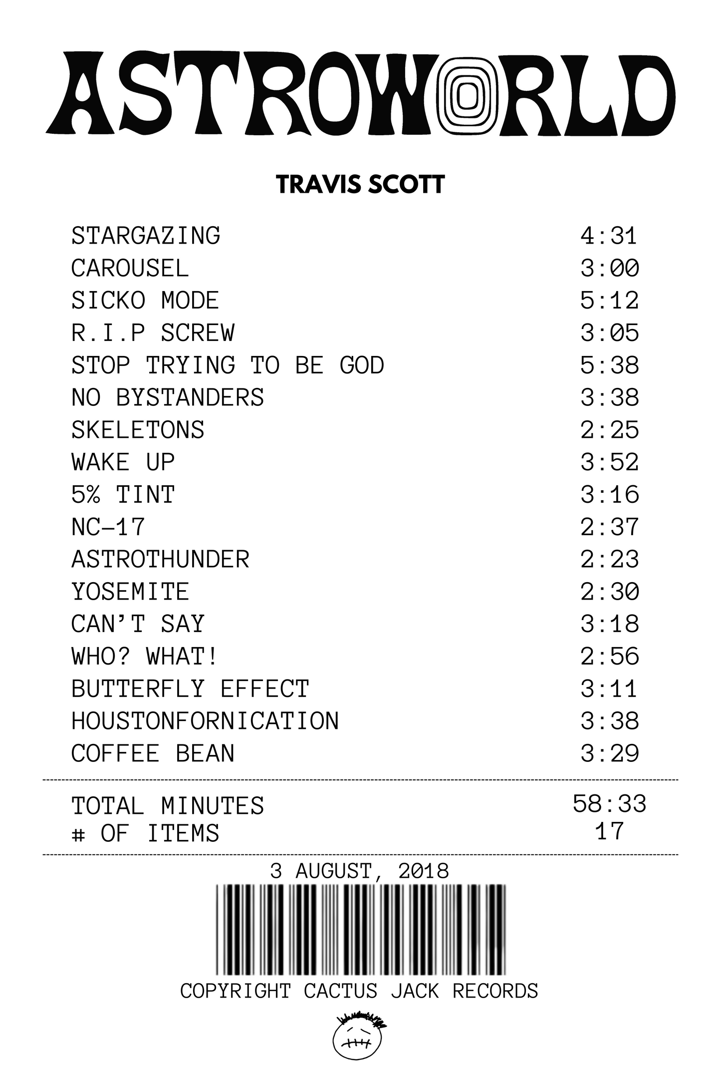 Alfombra Boleta Musical - Album "Astroworld" - Travis Scott