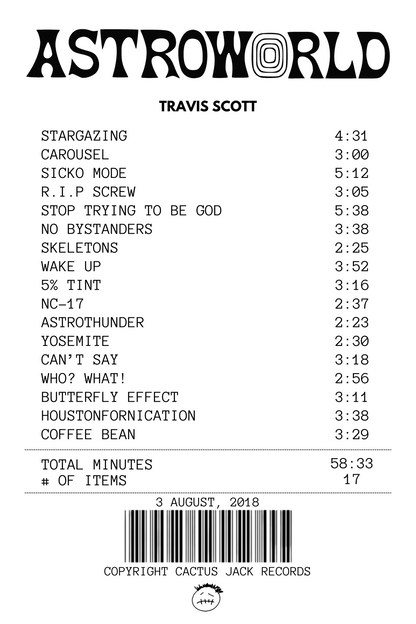 Alfombra Boleta Musical - Album "Astroworld" - Travis Scott