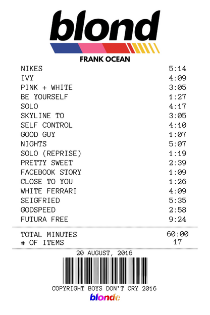 Alfombra Boleta Musical - Album "Blond" - Frank Ocean