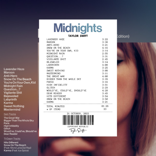 Alfombra Boleta Musical - Album "Midnights" - Taylor Swift