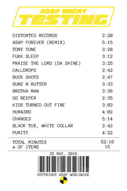Alfombra Boleta Musical - Album "Testing" - A$AP Rocky
